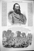 Old Antique Print 1864 General Longstreet Army America Bazaar Twickenham 19th