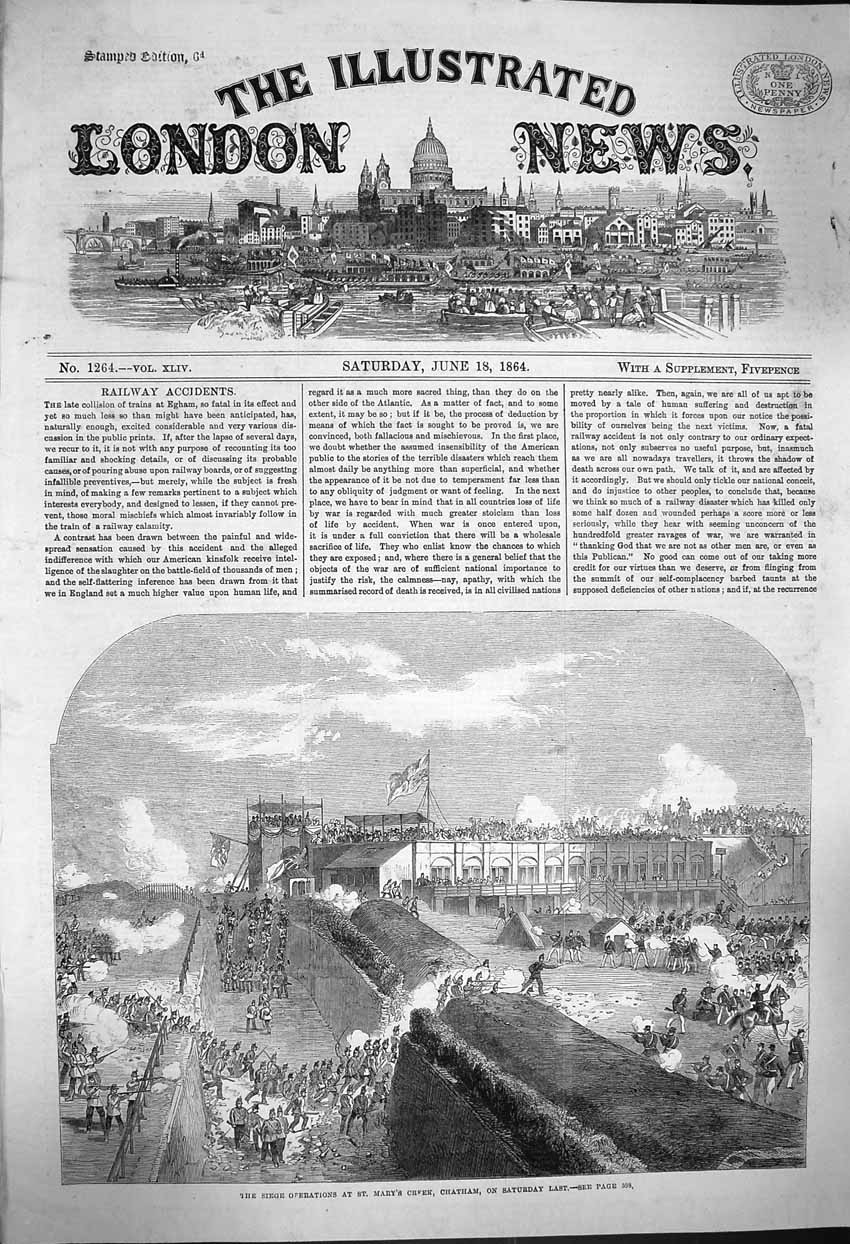 Original Old Antique Print 1864 Siege Operations St. Mary'S Creek Chatham Siers