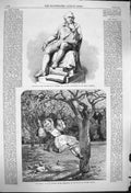 Old Antique Print 1864 Statue John Hunter Weekes Girl Garden Swing Toys 19th