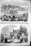 Old Antique Print 1864 Steeplechase Madrid Horses Church Stutgard Germany 19th