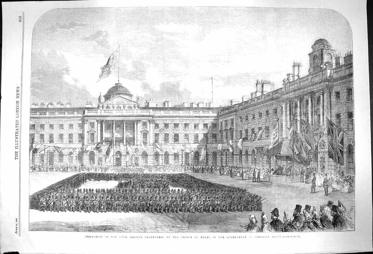 Original Old Antique Print 1864 Civil Service Volunteers Prince Wales Somerset