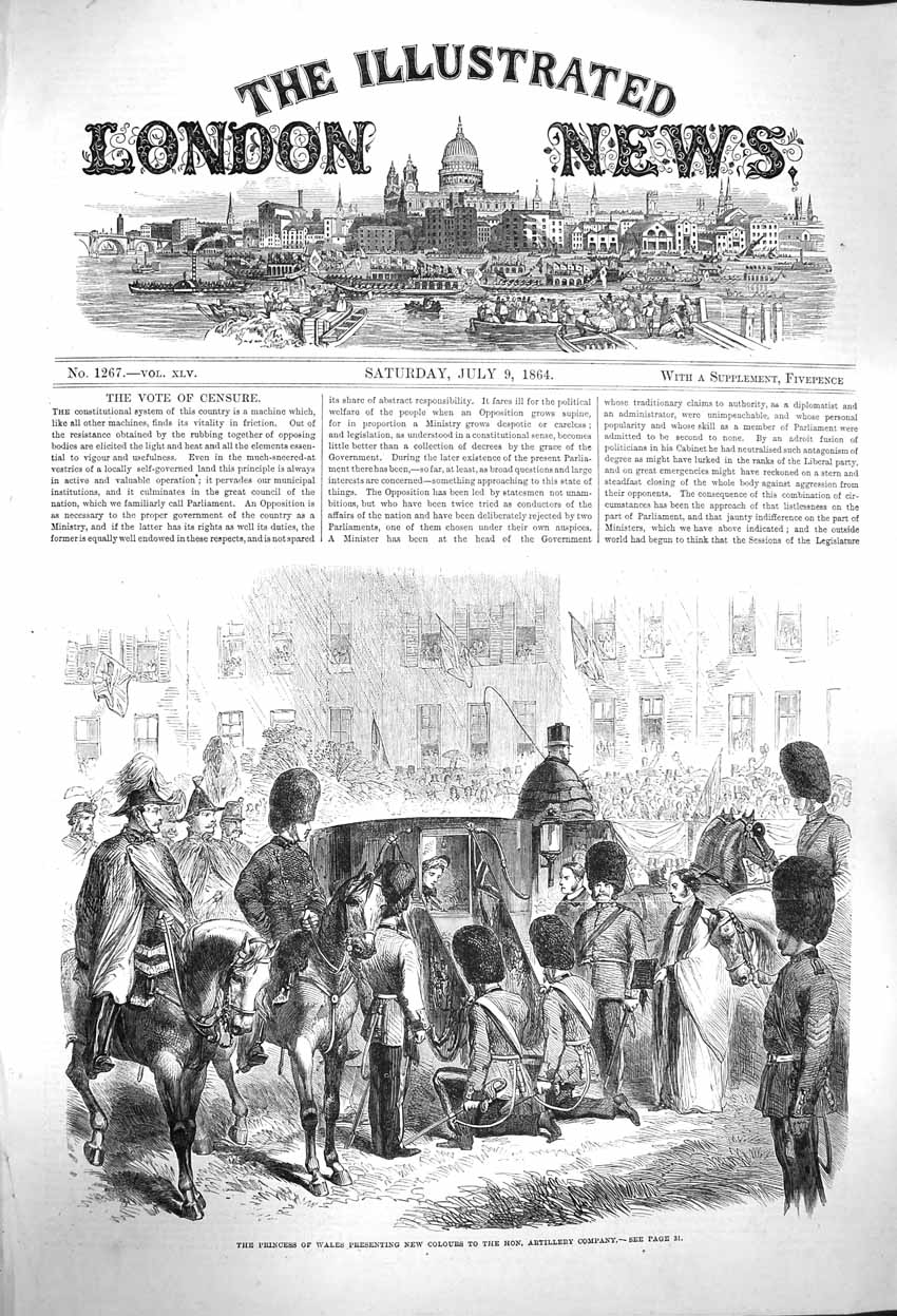 Original Old Antique Print 1864 Princess Wales Colours Artillery Company Siers