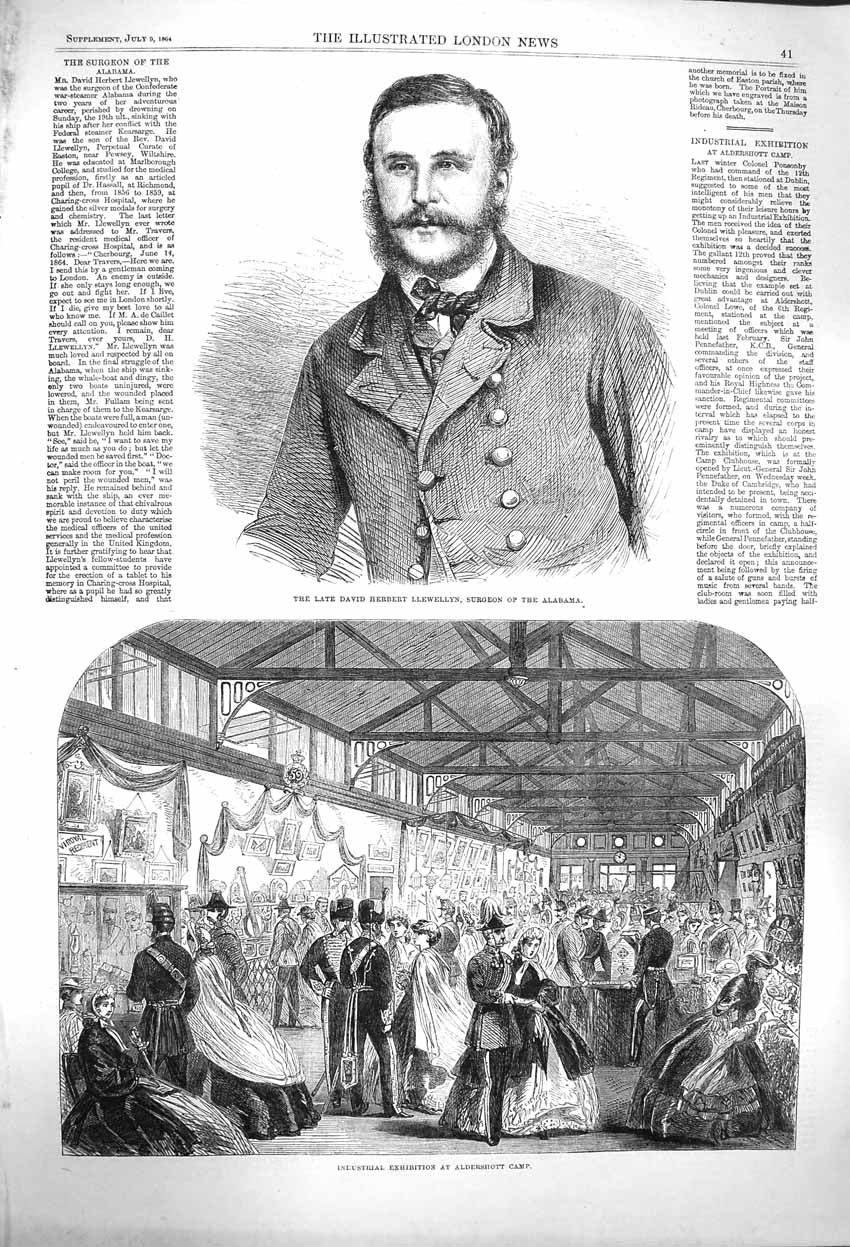 Original Old Antique Print 1864 David Herbert Llewellyn Surgeon Aldershott Camp