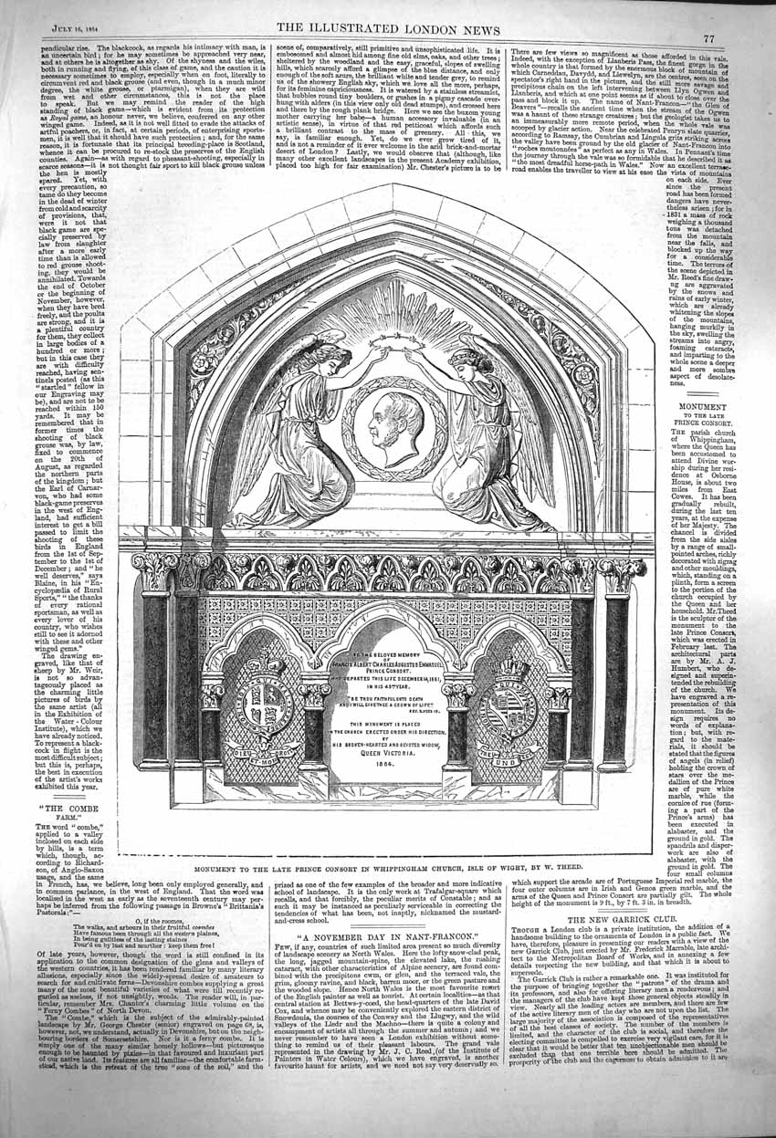 Old Antique Print 1864 Monument Prince Consort Whippingham Church Wight 19th