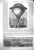 Old Antique Print 1864 Godard Montgolfier Balloon Langaa Railway Jutland 19th