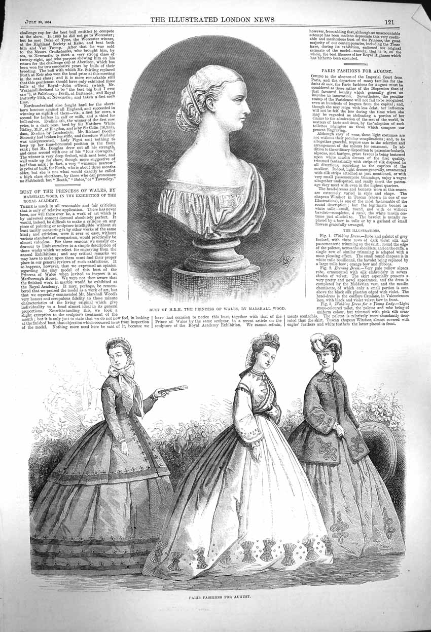 Original Old Antique Print 1864 Bust Princess Wales Marshall Wood Paris Fashion