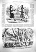 Original Old Antique Print 1864 Japan Japanese Siers Fencing Transport Tokaido
