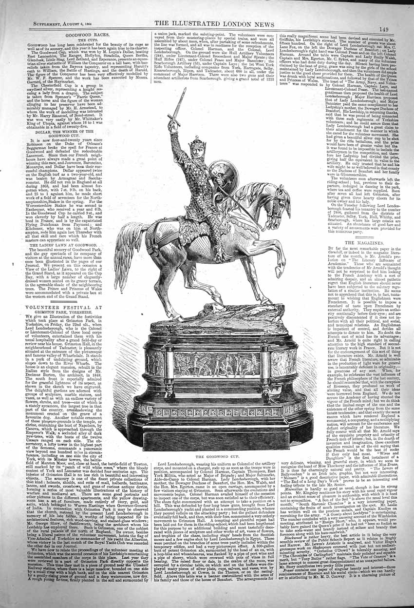 Original Old Antique Print 1864 Goodwood Cup Horse Racing Sport 19th