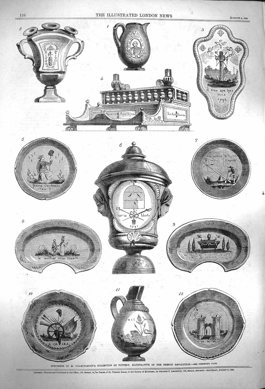 Original Old Antique Print *3922 1864 Champfleury Pottery French Revolution