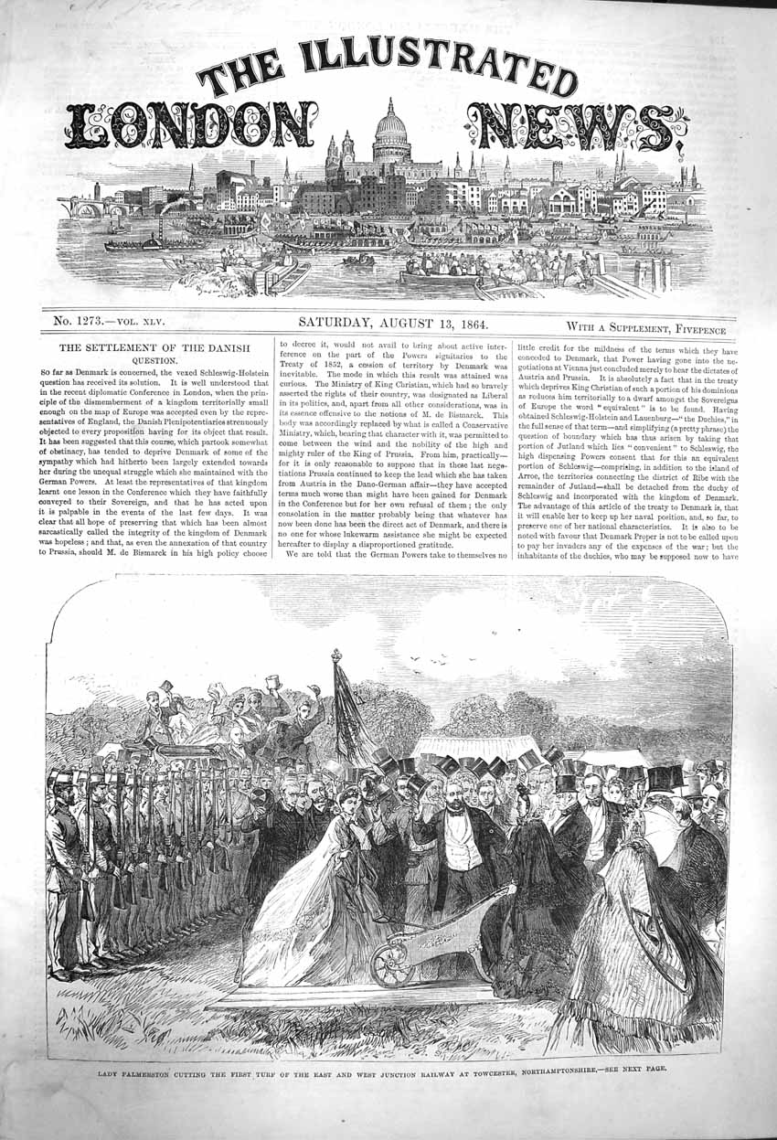 Original Old Antique Print 1864 Lady Palmerston Turf Railway Northamptonshire