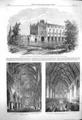 Old Antique Print 1864 Chateau Chenonceaux Touraine Church Bromley Kent 19th
