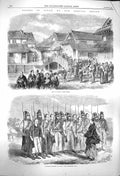 Original Old Antique Print 1864 Japan Osaca Jeddo Japanese Siers Drill Army