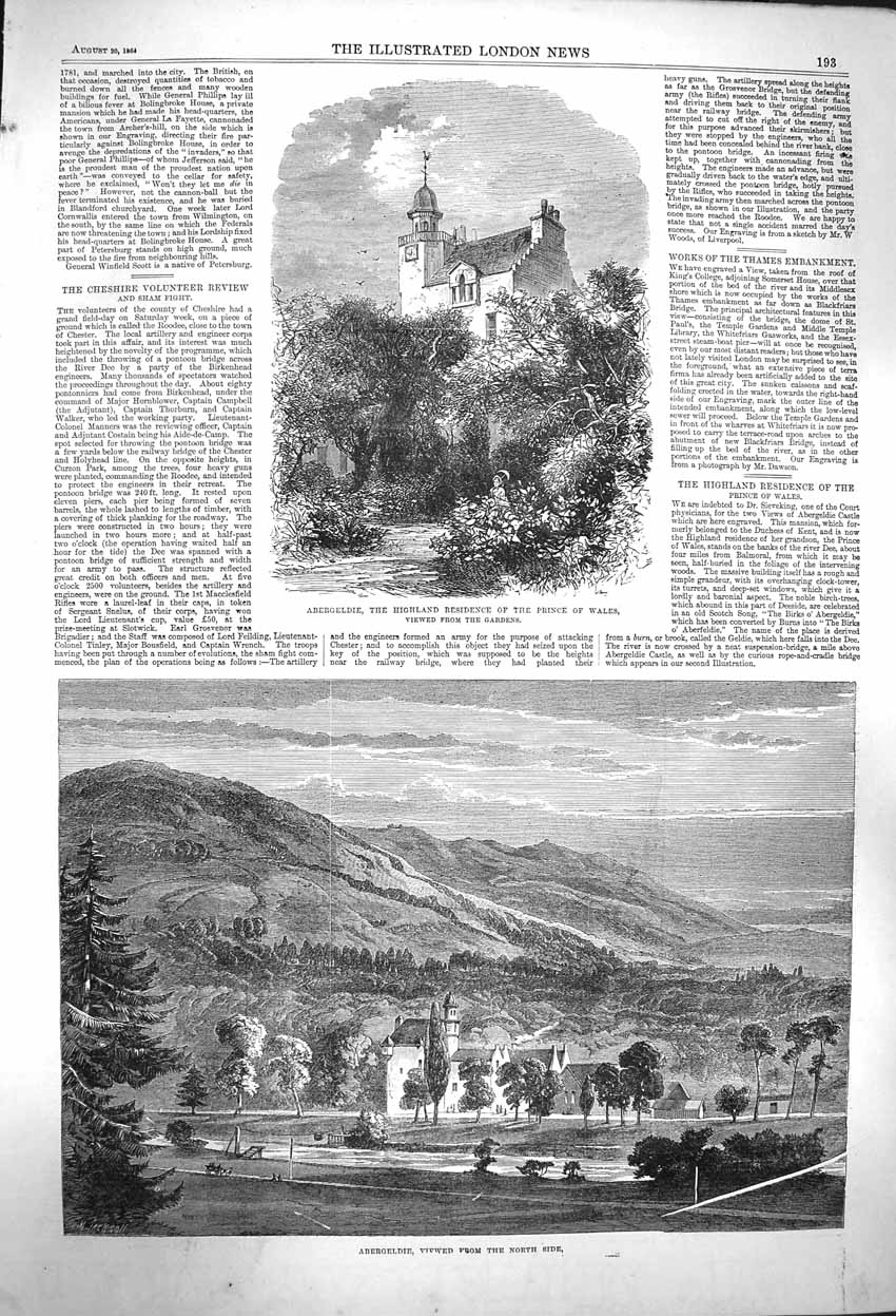 Original Old Antique Print 1864 Abergeldie Highland Residence Prince Wales 19th
