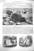 Old Antique Print 1864 View Guzerat Punjaub Tombs English Officers Church 19th