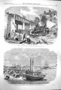 Original Old Antique Print 1864 Train Crash London Railway Hubbertson Milford