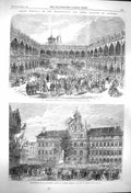 Original Old Antique Print 1864 Festival Academy Antwerp Bourse Bust Teniers