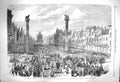 Original Old Antique Print 1864 Festival Antwerp Procession Cathedral Victorian