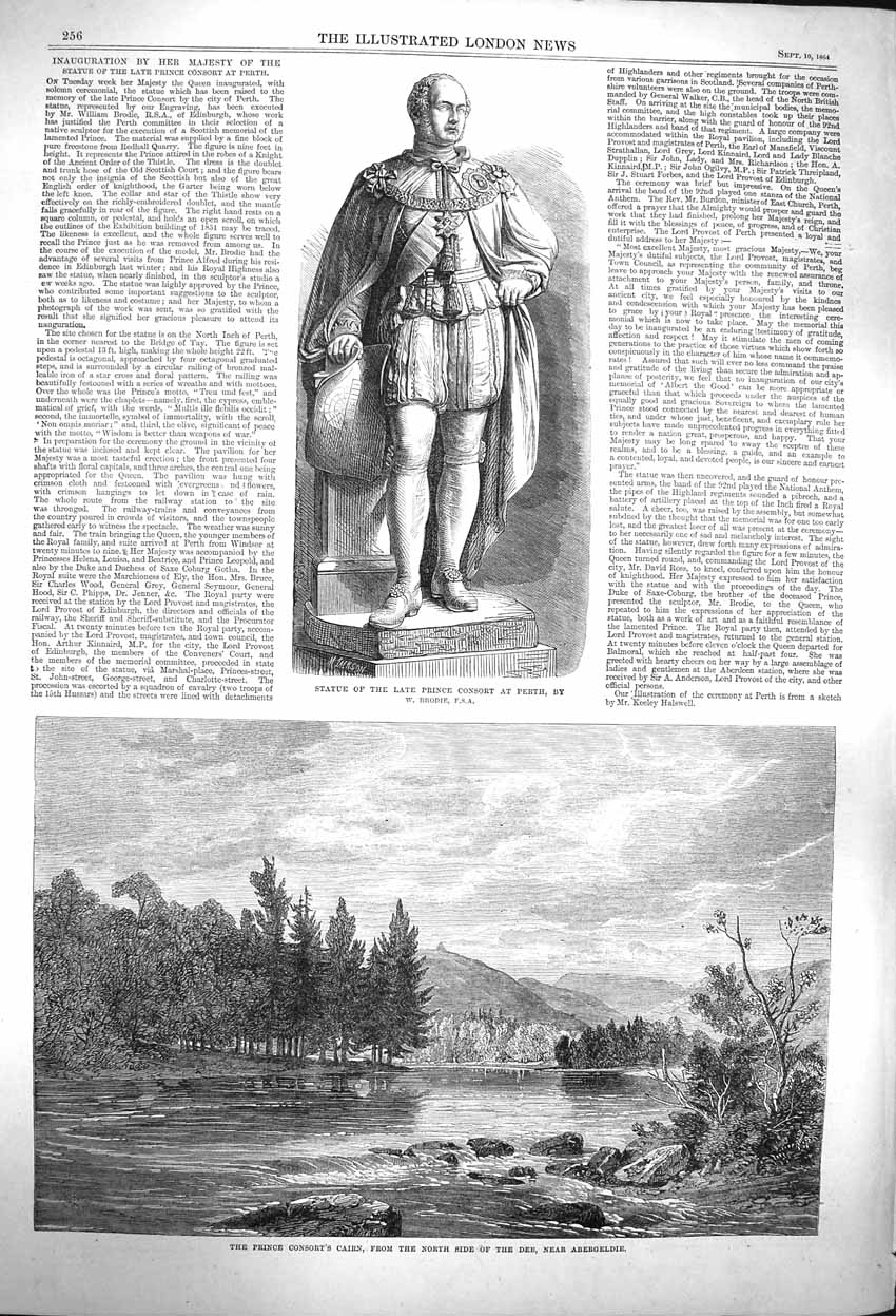 Antique Old Print *3925 1864 Statue Prince Consort Perth Cairn Dee Abergeldie