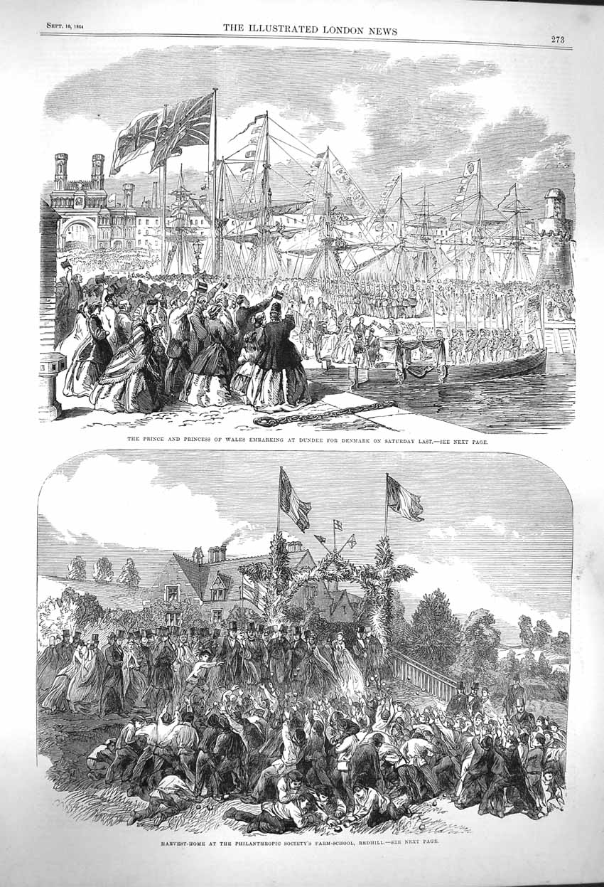 Original Old Antique Print 1864 Prince Wales Dundee Ship Harvest-Home Redhill