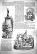 Original Old Antique Print 1864 Stockton Race Cup Church Leghorn Doncaster Cup