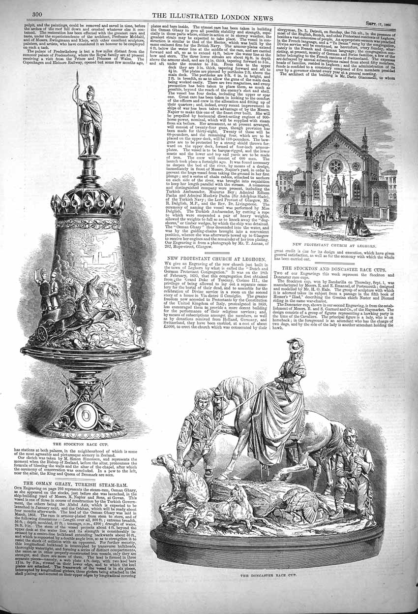 Original Old Antique Print 1864 Stockton Race Cup Church Leghorn Doncaster Cup
