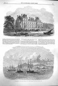 Old Antique Print 1864 Montagu-House Whitehall Duke Buccleuch Ships War 19th
