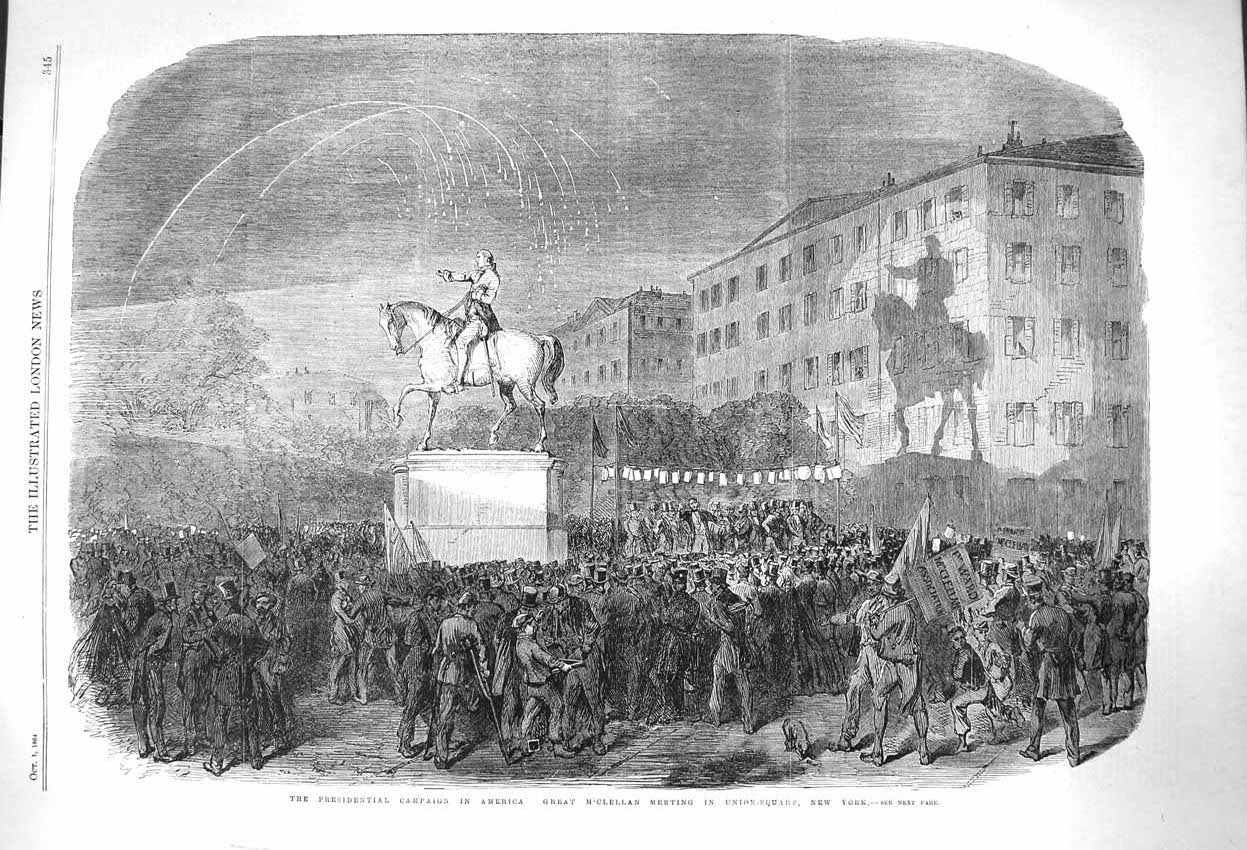 Antique Old Print *3930 1864 Presidential Campaign America M'Clellan New York