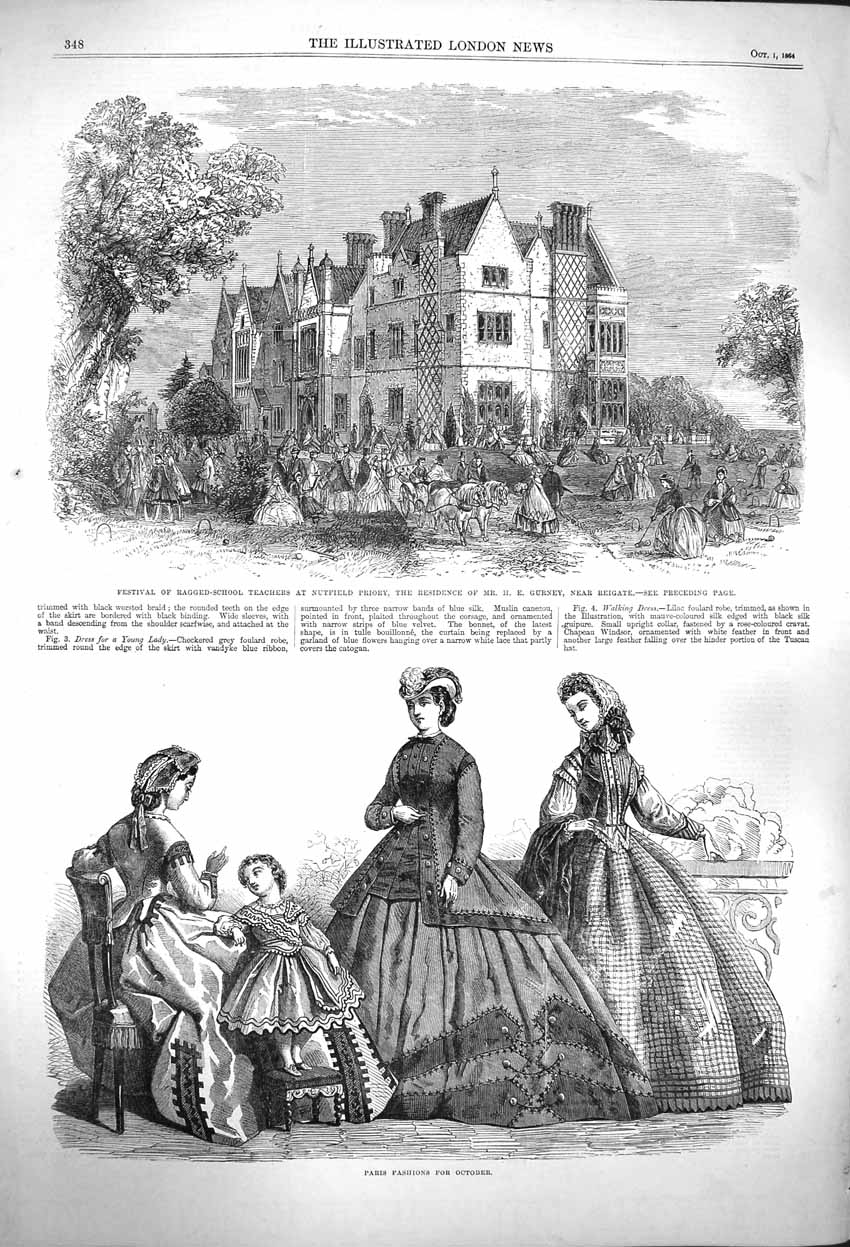 Old Antique Print 1864 Paris Fashion Ragged-School Nutfield Priory Gurney 19th