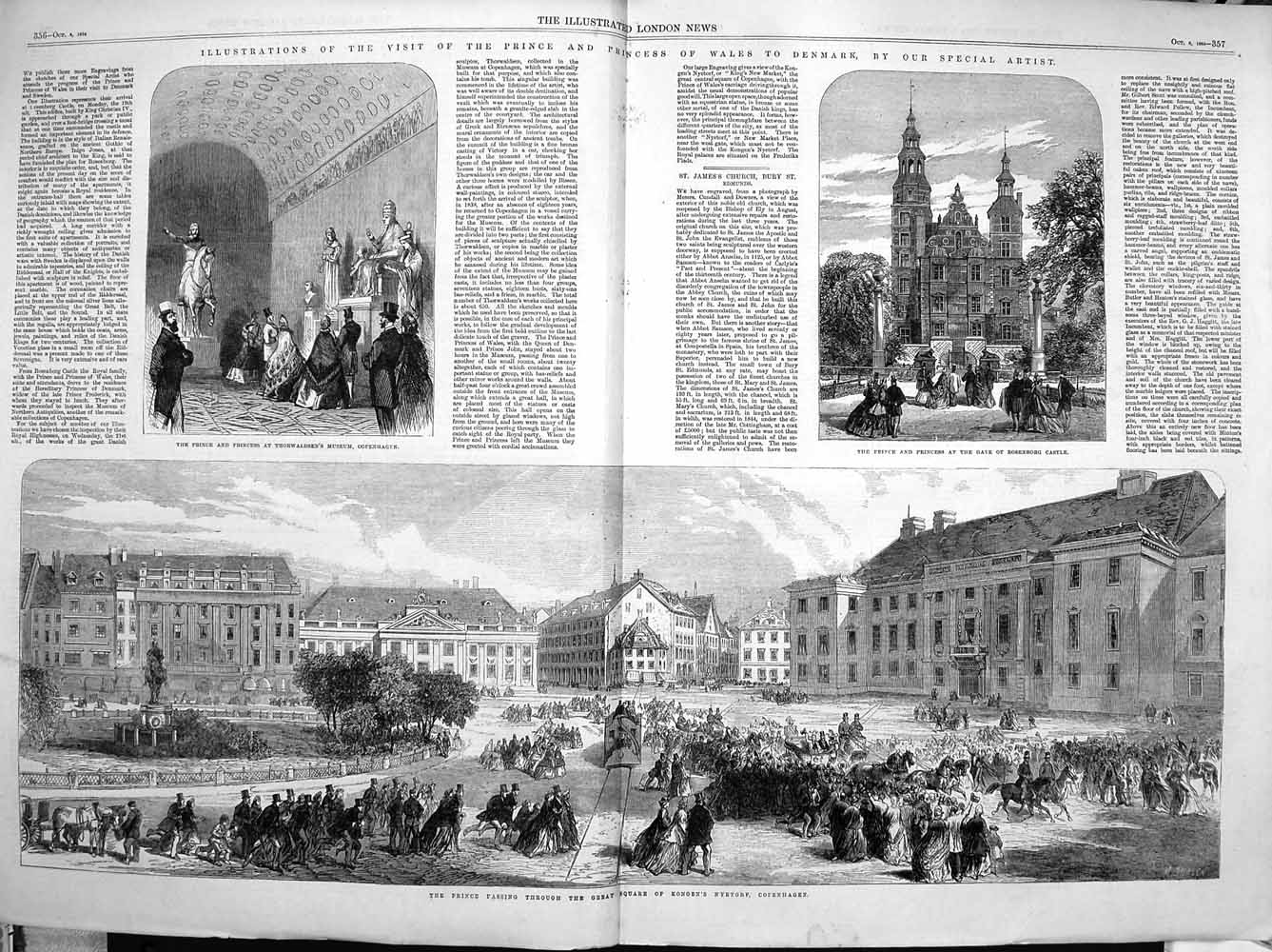 Original Old Antique Print 1864 Prince Wales Denmark Nyetorf Copenhagen Museum