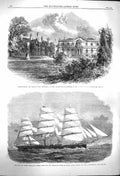 Antique Old Print *3931 1864 Bishopsthorpe Palace Archbishop York Ship London