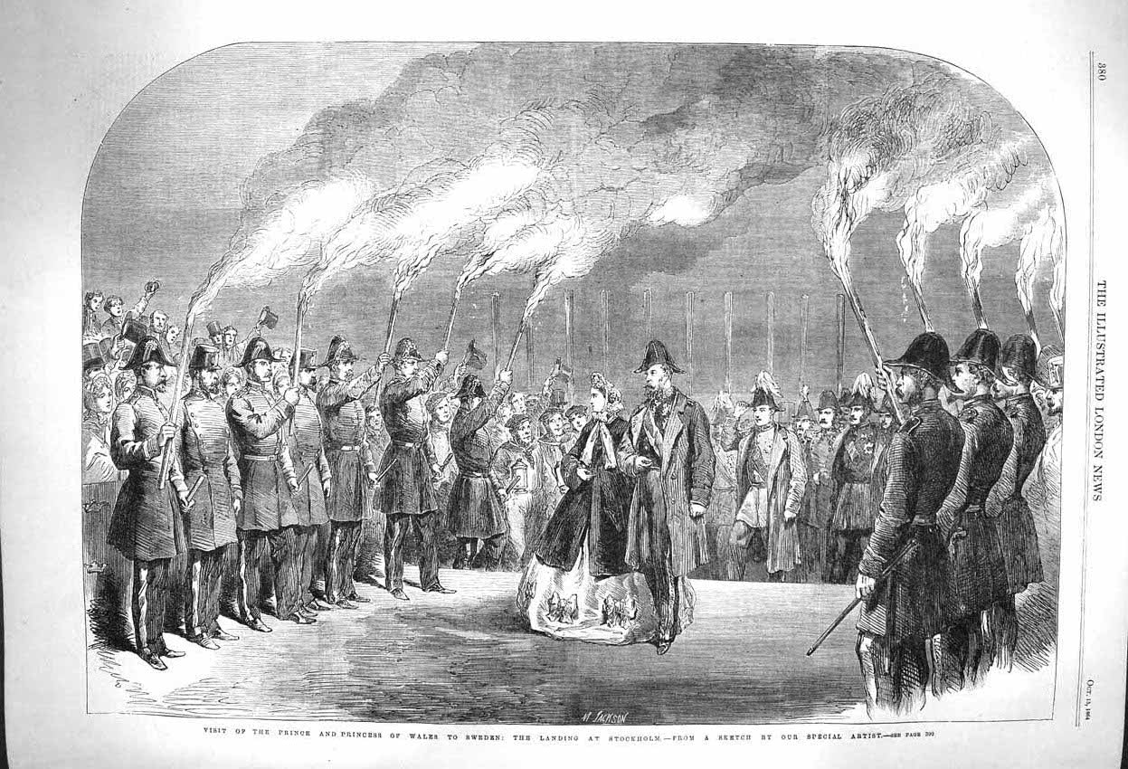 Original Old Antique Print 1864 Prince Wales Sweden Ship Landing Stockholm 19th