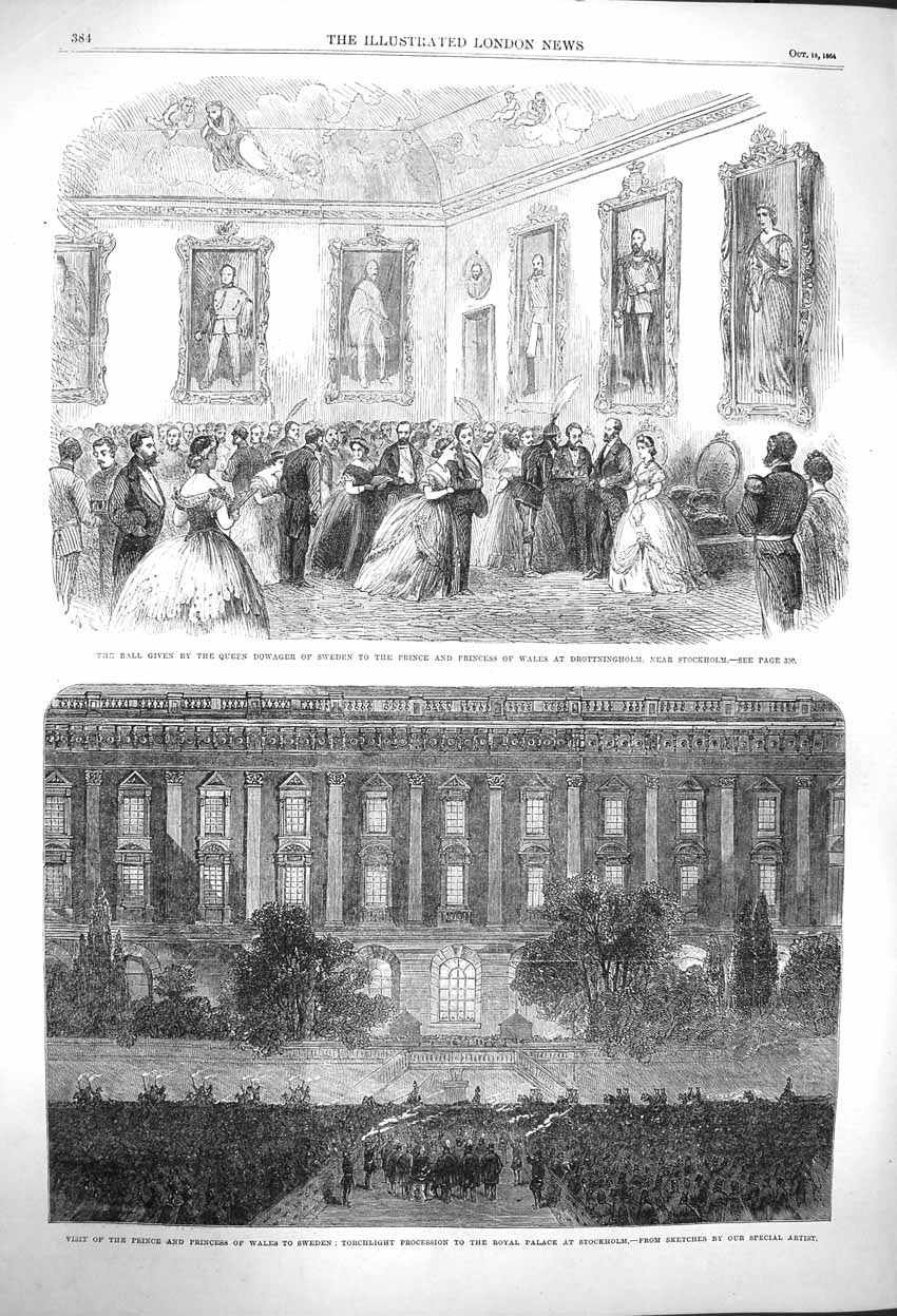 Original Old Antique Print 1864 Ball Queen Dowager Prince Wales Royal Palace