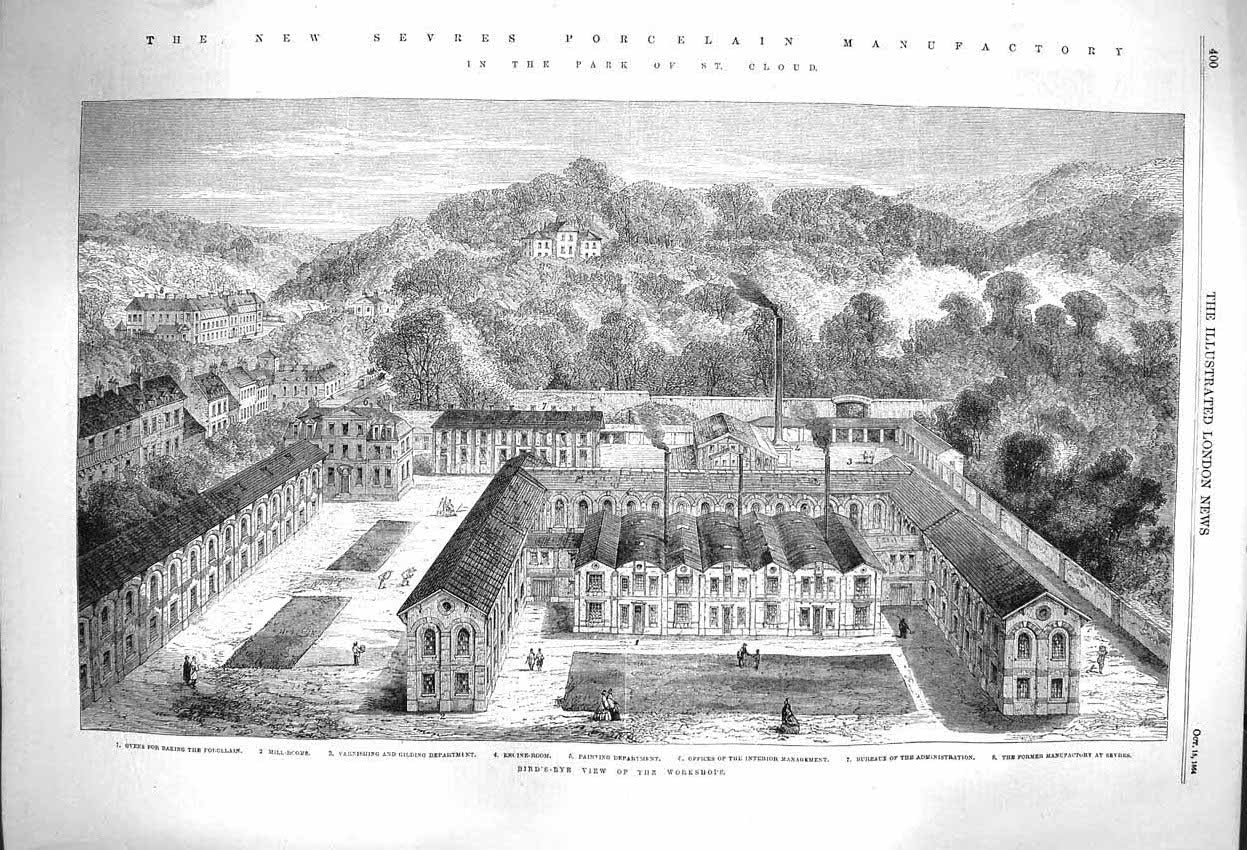 Old Antique Print 1864 Severn Porcelain Manufactory Workshops St. Cloud 19th