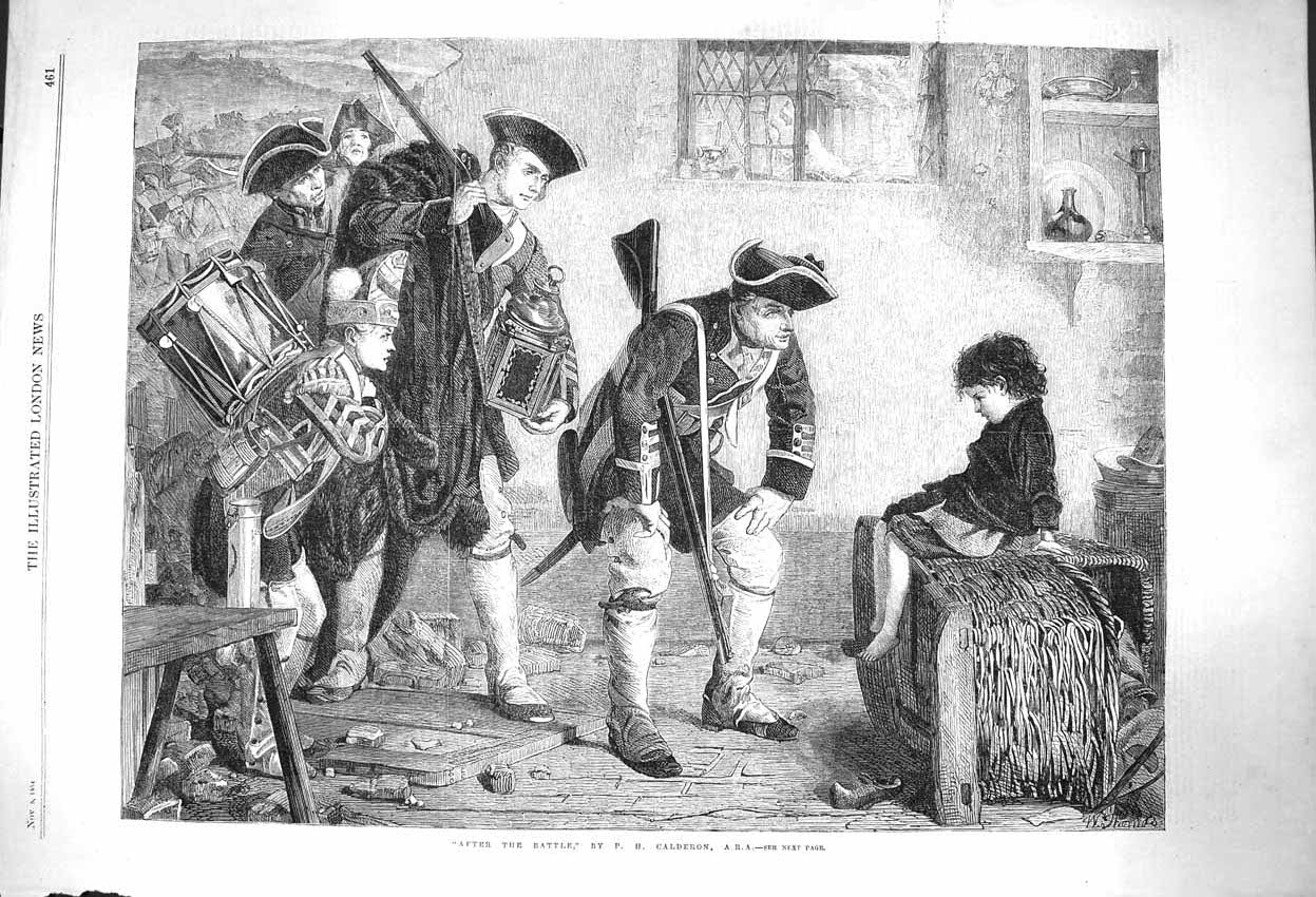 Original Old Antique Print 1864 Little Boy Siers After The Battle Calderon 19th