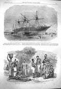 Original Old Antique Print 1864 Montreal Ship Jura Manganja Ajawa Tribe Zambesi