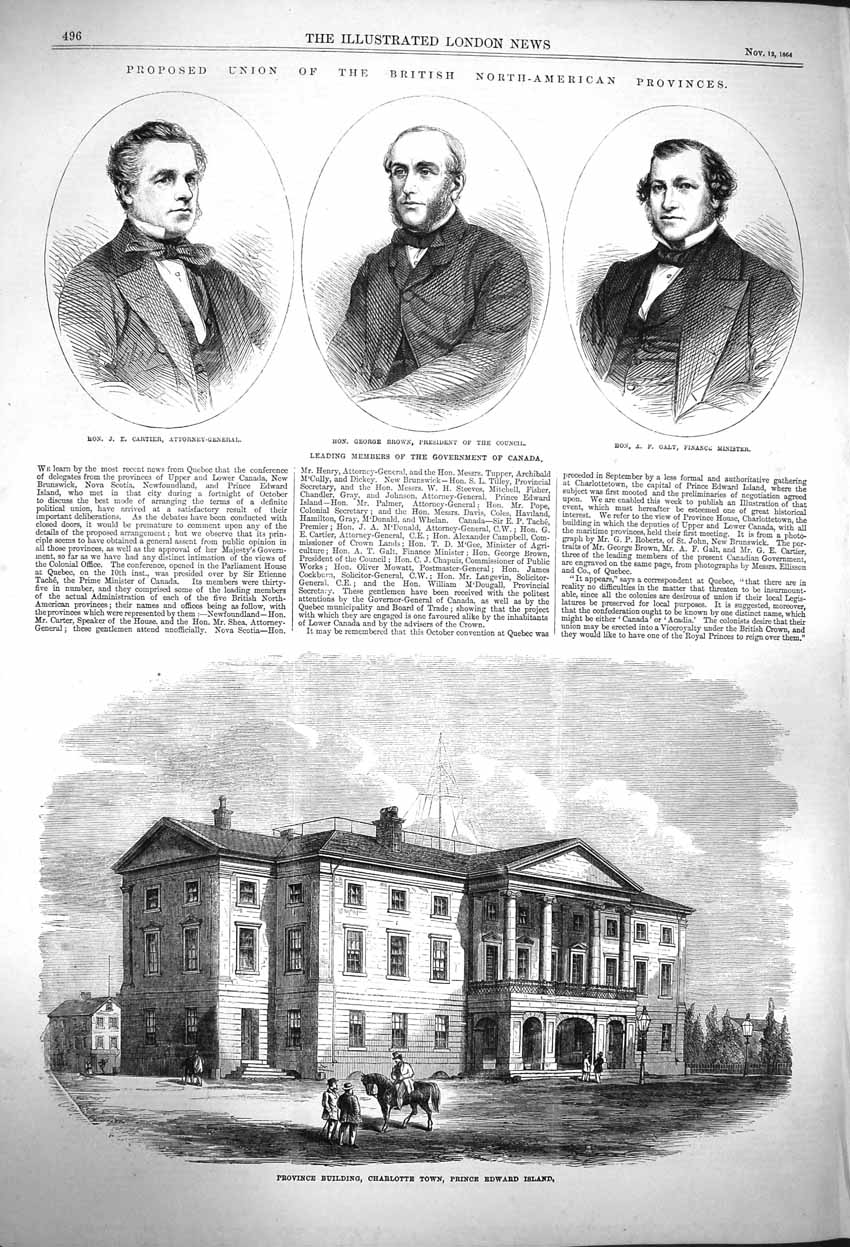 Old Antique Print 1864 Charlotte Prince Edward Island Brown Cartier Galt 19th
