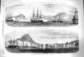 Original Old Antique Print 1864 War Japan Ships Strait Simonosaki Corvettes Red