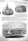 Old Antique Print 1864 Church India School Breakwater Weston-Super-Mare 19th