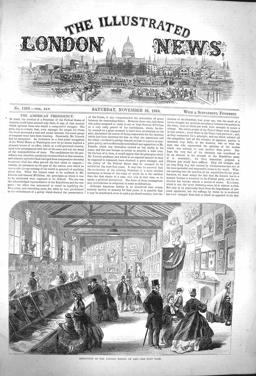 Old Antique Print 1864 Exhibition Lincoln School Art Paintings Pictures 19th