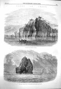 Original Old Antique Print 1864 China Temple Hajau Orphan Rock Yang-Tze-Kiang