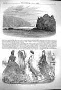 Old Antique Print 1864 Cave Rock Port Lyttelton New Zealand Paris Fashion 19th