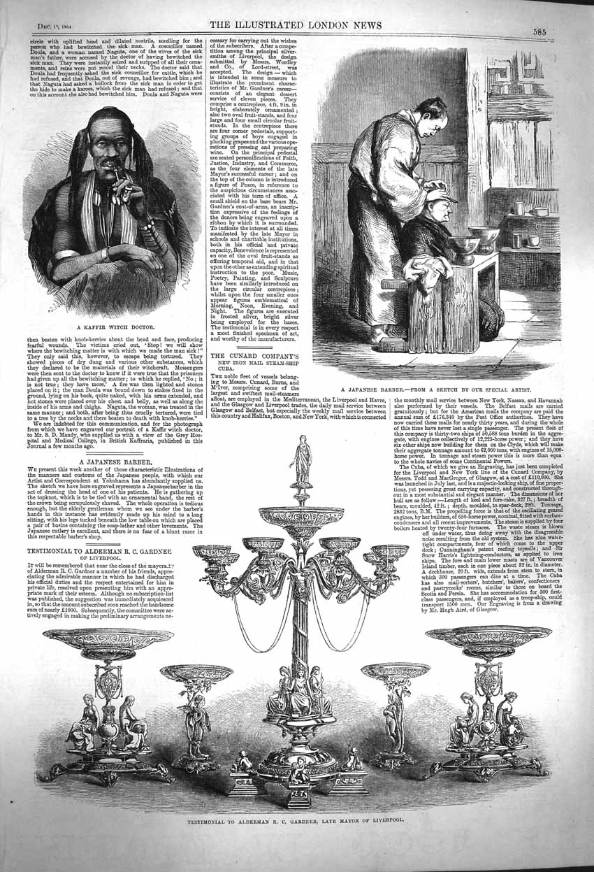 Old Antique Print 1864 Kaffir Witch Doctor Japanese Barber Mayor Gardner 19th