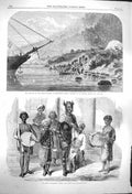 Old Antique Print 1864 Battery Simonosaki Assault Indian Harlequin Music 19th