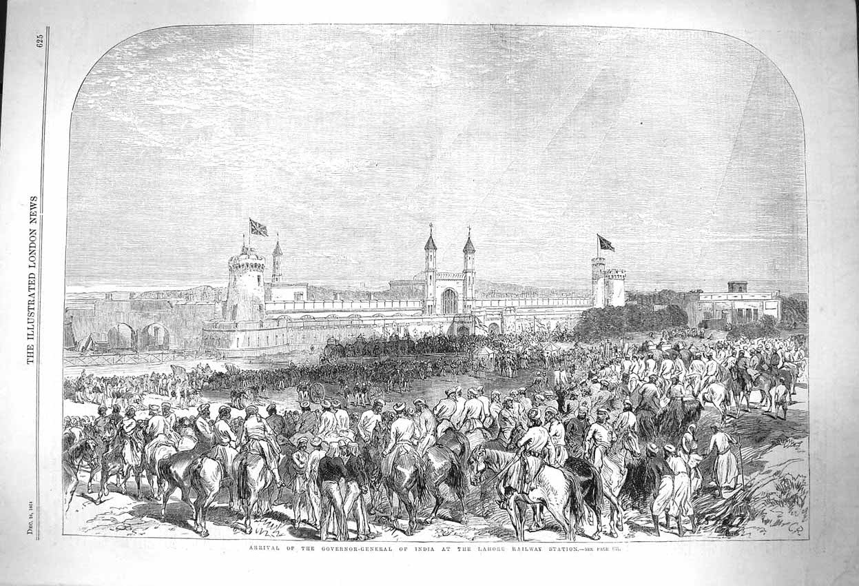 Original Old Antique Print 1864 Arrival Governor-General India Lahore Railway
