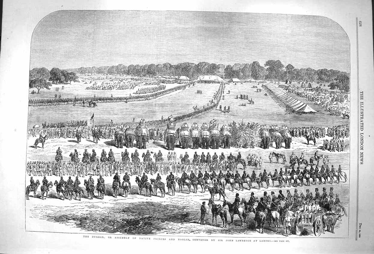 Original Old Antique Print 1864 Durbar Assembly Native Princes Nobles Siers