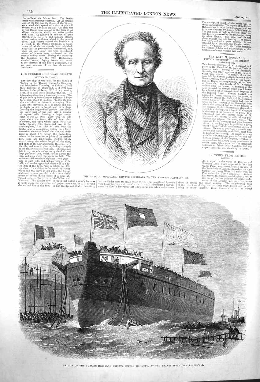 Old Antique Print 1864 Mocquard Secretary Emperor Napoleon Sultan Mahmoud 19th