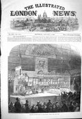 Original Old Antique Print 1865 Christmas Entertainments Crystal Palace London