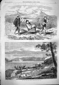 Original Old Antique Print 1865 Japan Upper Battery Simonosaki Japanese Litter