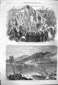 Old Antique Print 1865 Statue Governor George Grey Cape Town Natal Bridge 19th