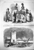 Original Old Antique Print 1865 Zulu Kaffirs Natal South Africa Lighthouse Cape